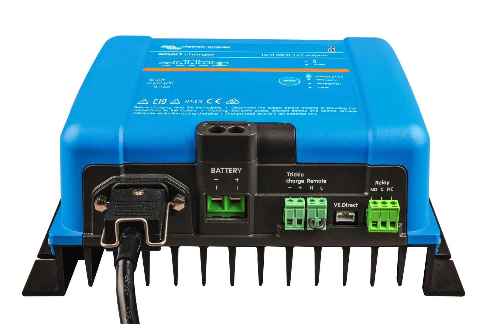 Victron Smart IP43 Charger 12 V 30 A - 1+1 Outputs, 120–240 V AC