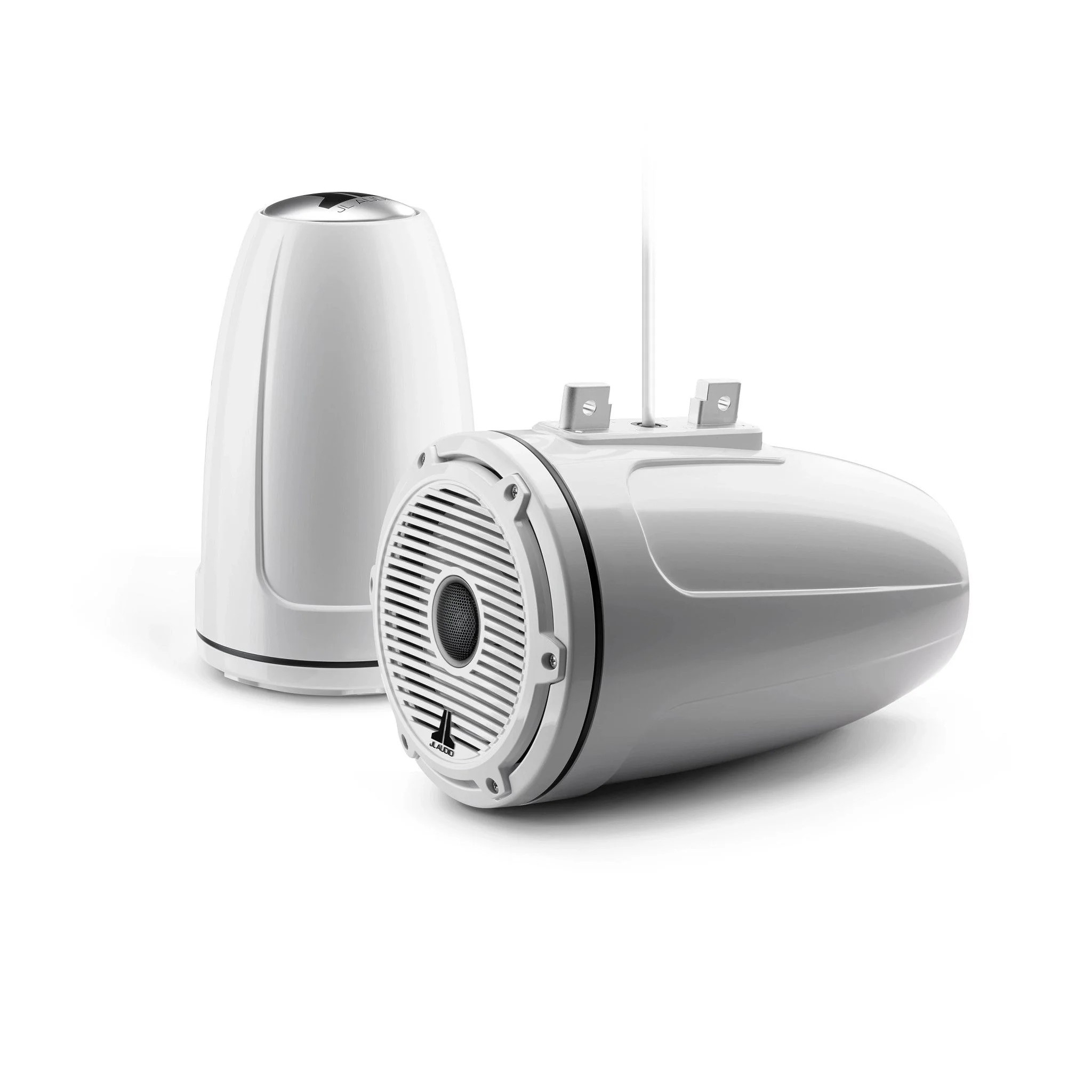 JL Audio M6 7.7-inch Enclosed Tower Speakers with White Classic Grille and Black Tweeter Mesh