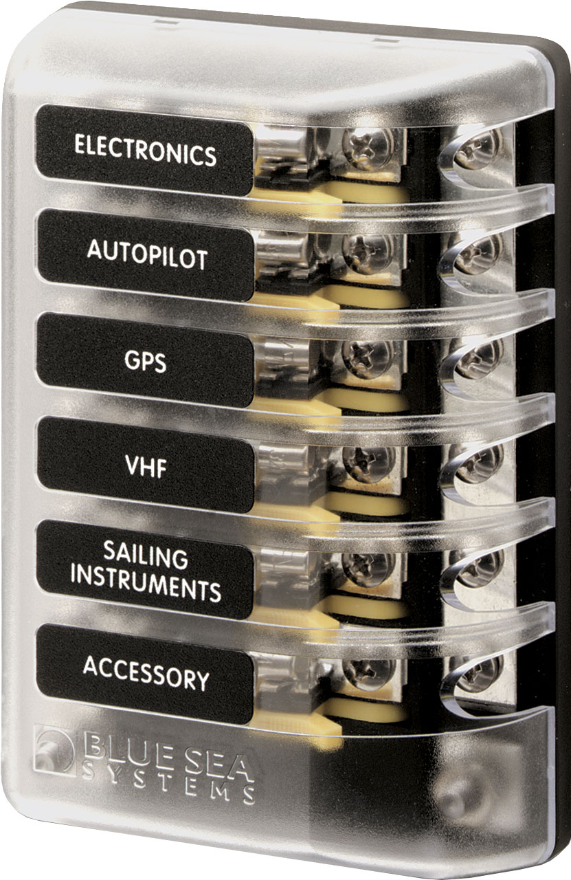 Blue Sea Systems ST Glass 6 Circuit Fuse Block with Negative Bus and Cover