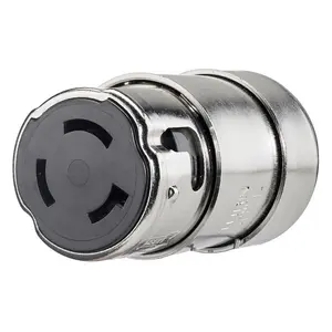 Hubbell HBL63CM60 50 A 125 VAC female marine connector body in metallic finish