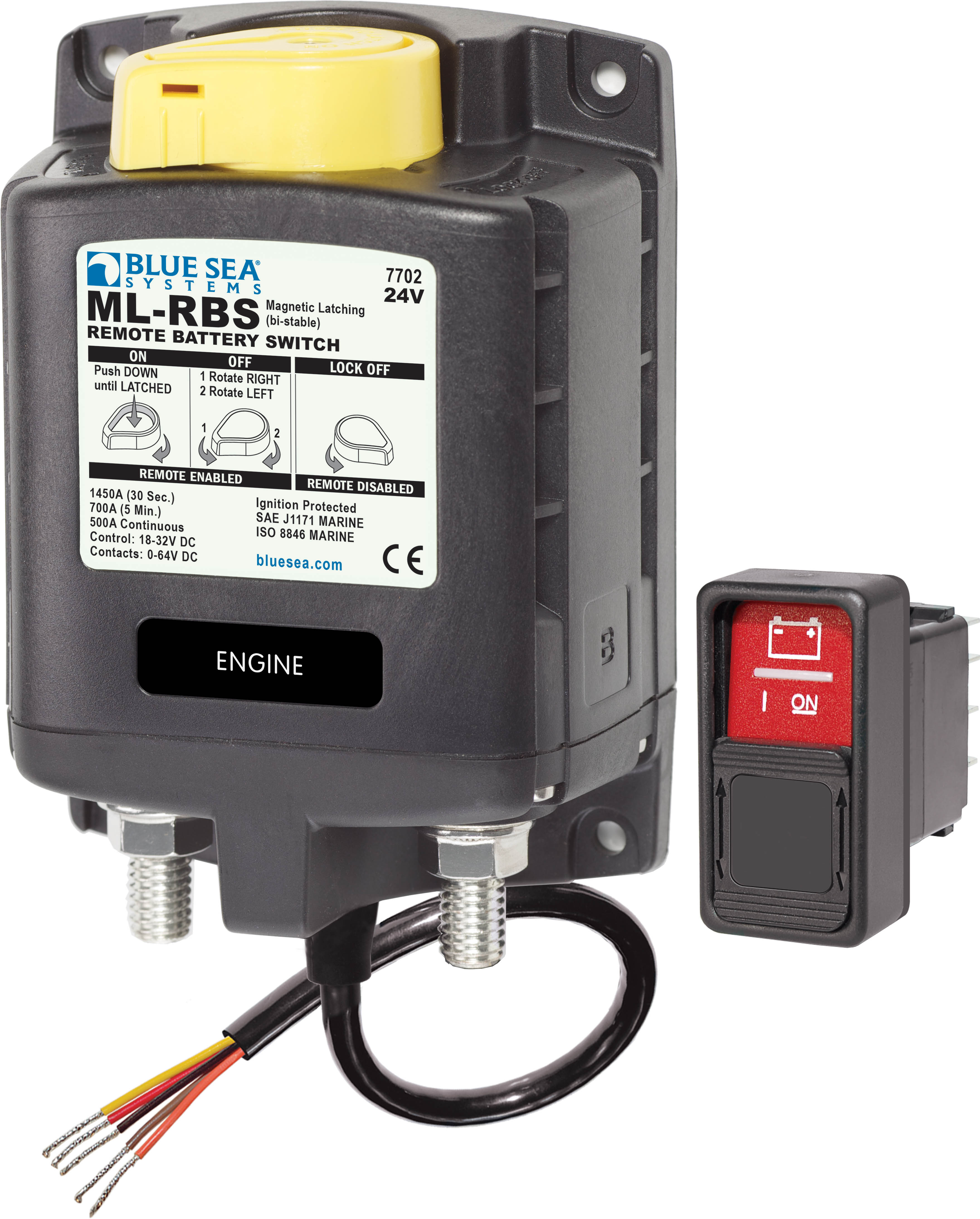 Blue Sea Systems ML-RBS Remote Battery Switch with Manual Control - 24V DC 500A