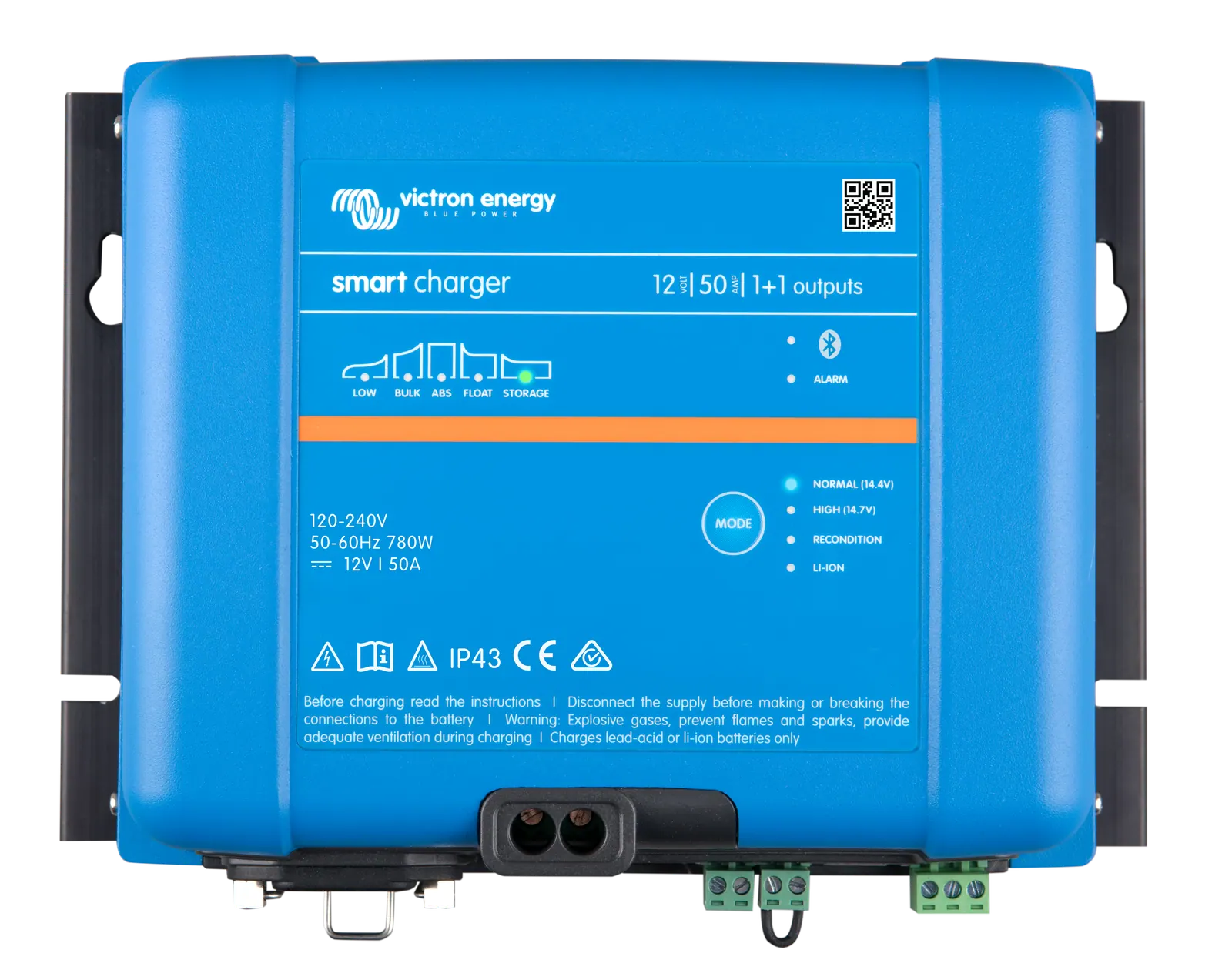 Victron Smart IP43 Charger 12 V 50 A - 1+1 Outputs, 120–240 V AC