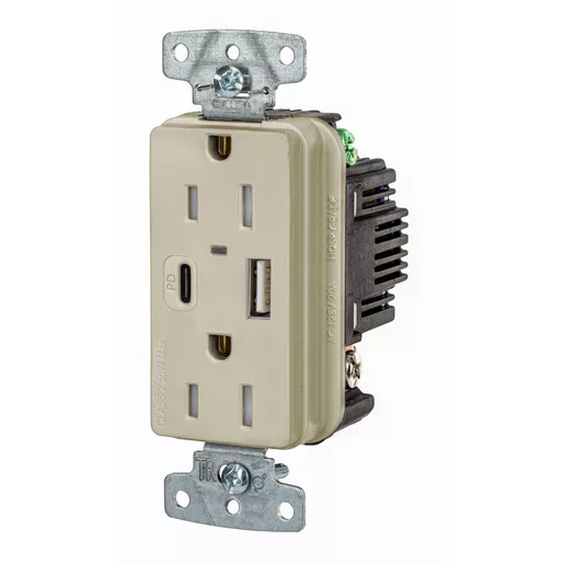 Hubbell USB15ACPDI USB charging receptacle in ivory