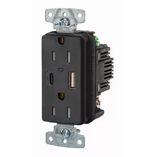 Hubbell USB15ACPDBK USB charging receptacle in black