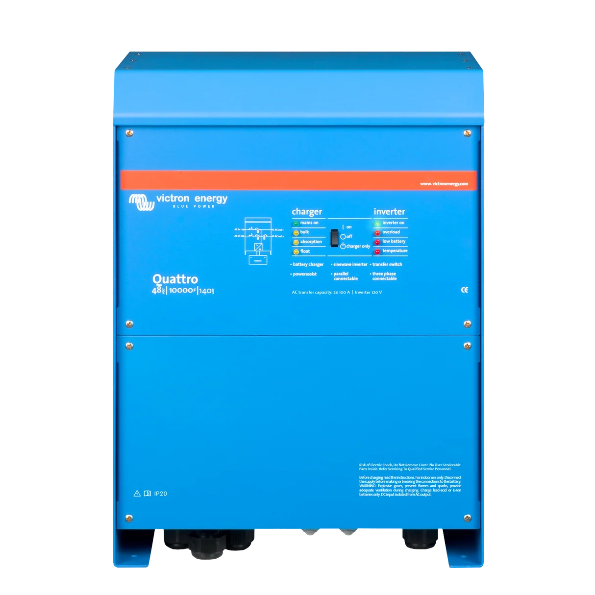 Victron Quattro 48/10000 140-100/100 120 V VE.Bus UL 1741 inverter/charger front view