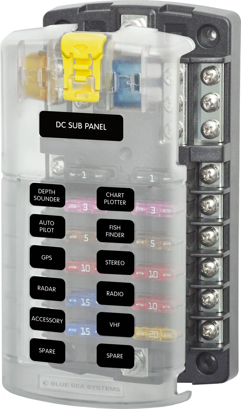 Blue Sea Systems ST Blade Fuse Block 12 Circuits with Negative Bus and Cover