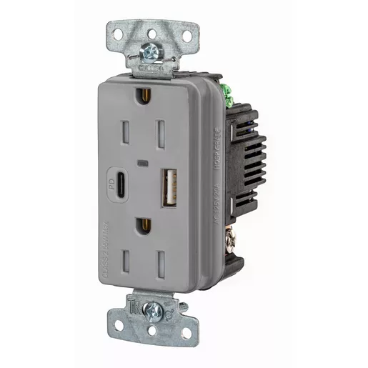 Hubbell USB15ACPDGY USB charging receptacle in gray