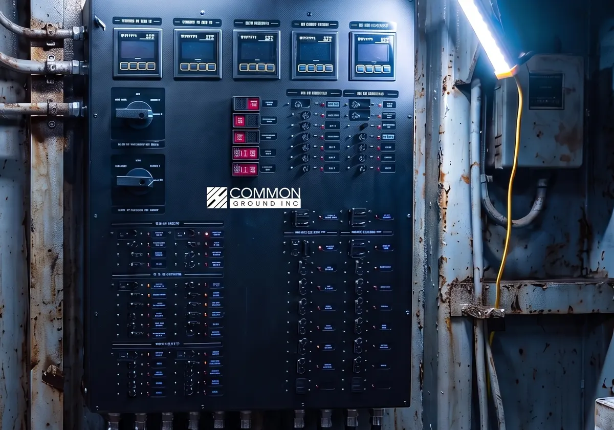 Common Ground main distribution breaker panel in an engine room